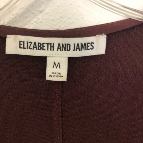 Elizabeth & James Satin Burgundy Hi Lo Ruffle Blouse cropped chic evening - Picture 5 of 9